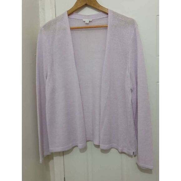 J jill womens large linen viscose  open knit lavender purple cardigan topper - Picture 1 of 7